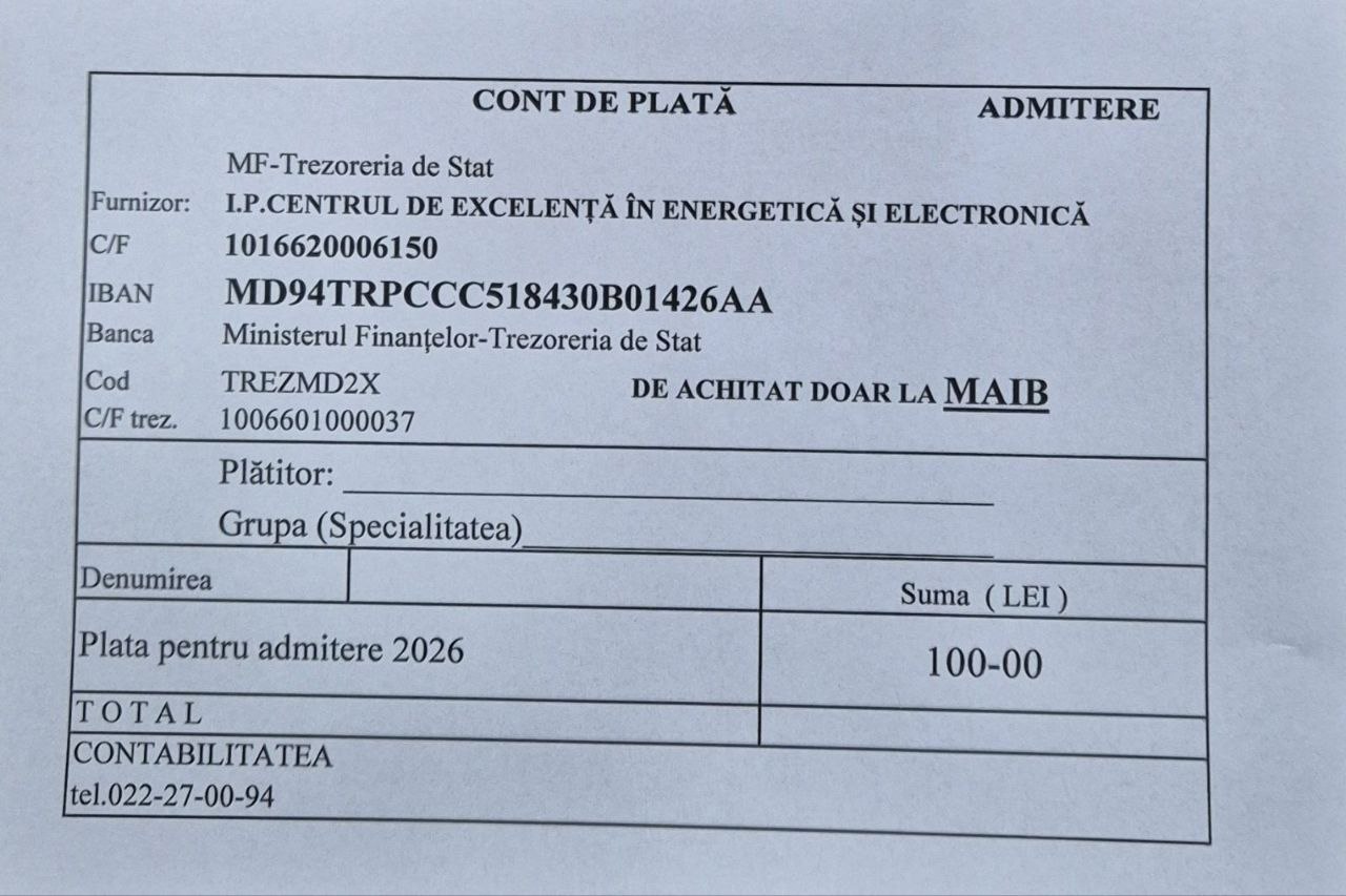 Cont de plată admitere